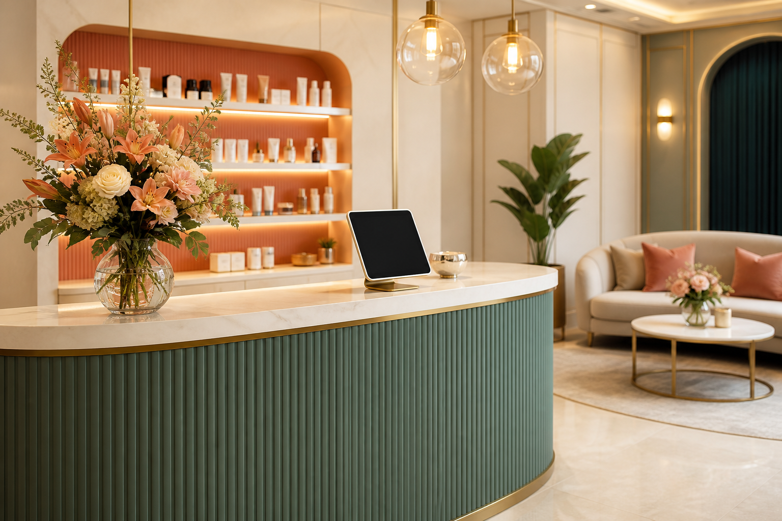 Welcoming aesthetic clinic reception desk